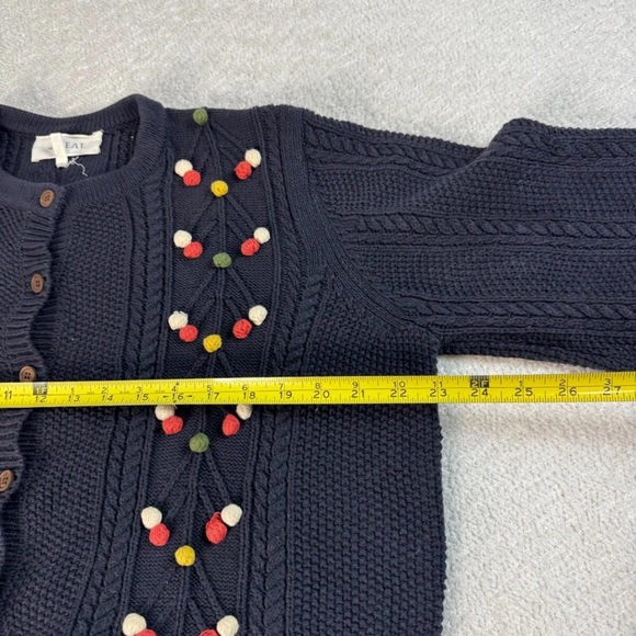 The GREAT The Frond Pom Pom Embellished Knit Cardigan Sweater Midnight Blue 2/M - Picture 12 of 12
